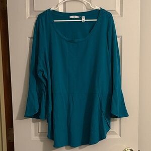 Isaac Mizrahi Teal Ruffle-Sleeve Tunic Top women’s size 2X